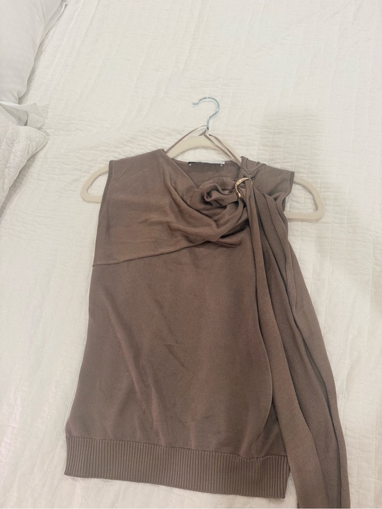 Zara Tops - Zara One-Shoulder Brown Knit Top with Draped Ring Detail